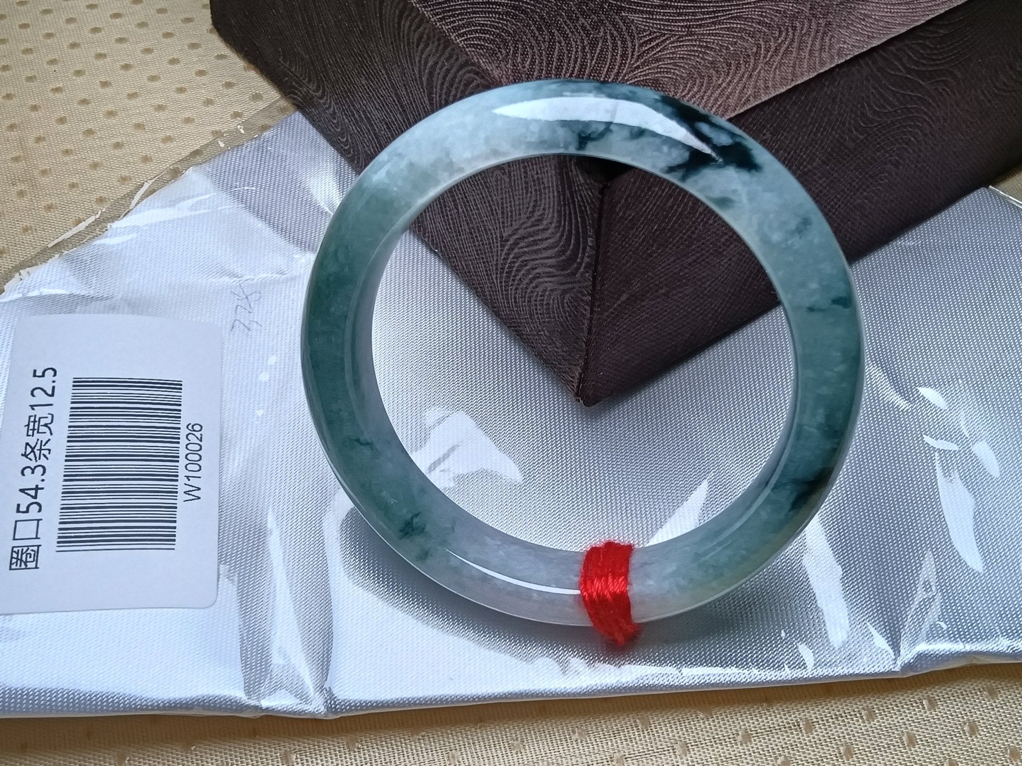 Apple Green with Lavender and Drak Floating Flower Nature Type - A Jadeite Bangles (Size:54 - 55mm) W026 - Jadeite Ding