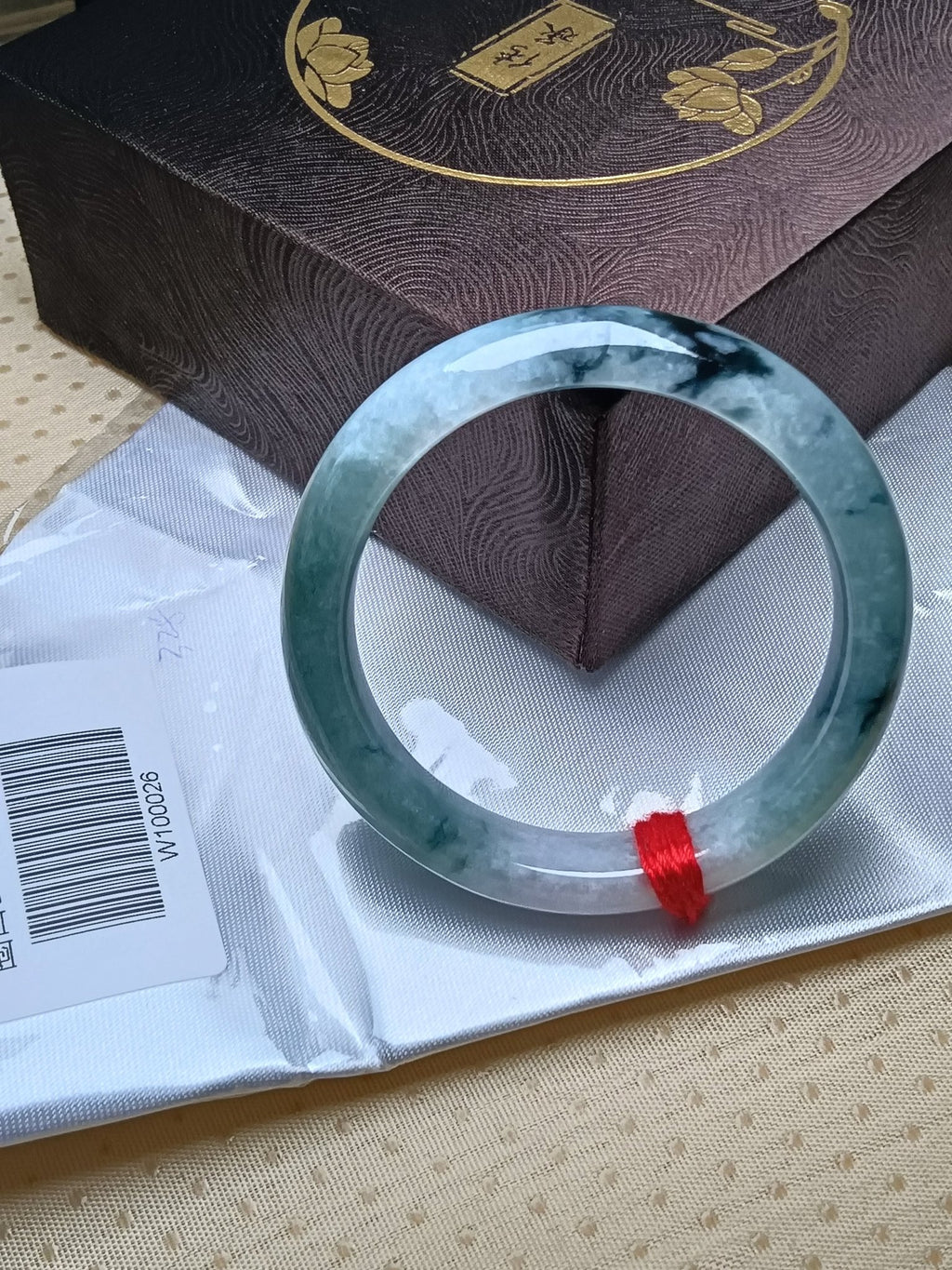 Apple Green with Lavender and Drak Floating Flower Nature Type - A Jadeite Bangles (Size:54 - 55mm) W026 - Jadeite Ding