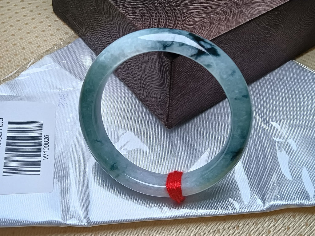 Apple Green with Lavender and Drak Floating Flower Nature Type - A Jadeite Bangles (Size:54 - 55mm) W026 - Jadeite Ding