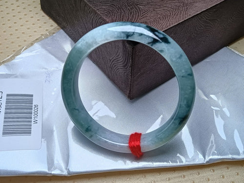 Apple Green with Lavender and Drak Floating Flower Nature Type - A Jadeite Bangles (Size:54 - 55mm) W026 - Jadeite Ding