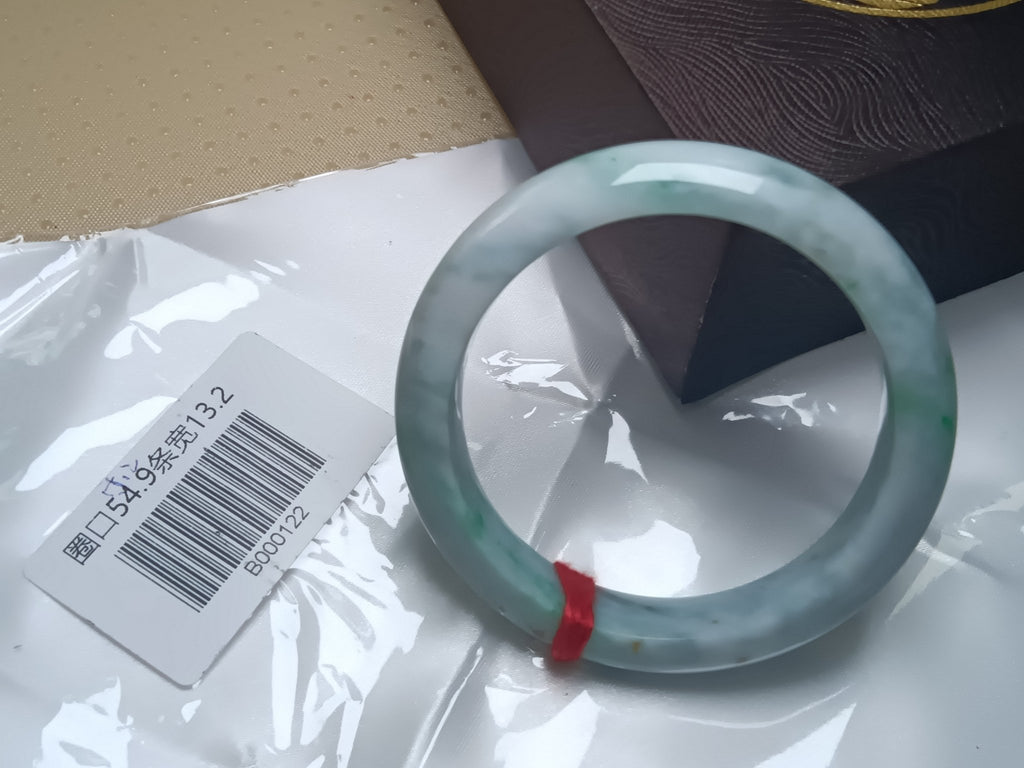 Bluesh Green with Flowing Flower Burmese JGIA Certified Jadeite Bangle (Size:54 - 55mm) - Jadeite Ding
