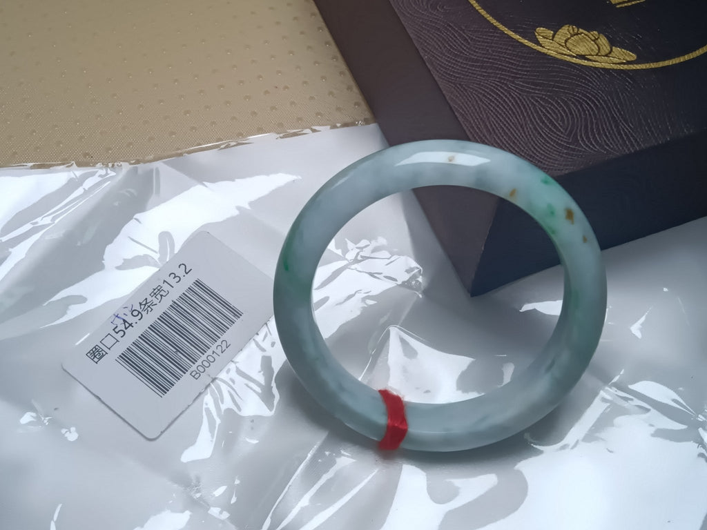 Bluesh Green with Flowing Flower Burmese JGIA Certified Jadeite Bangle (Size:54 - 55mm) - Jadeite Ding