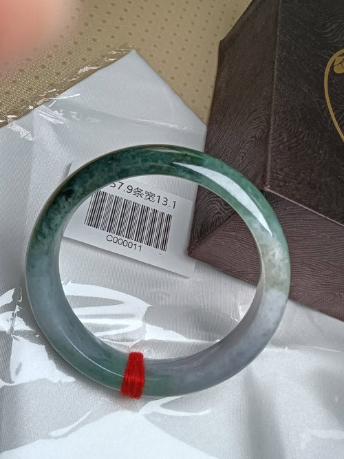 Dark Green & Lavendar Burmese JGIA Certified Jadeite Bangle (Size:56 - 58mm) C011 - Jadeite Ding