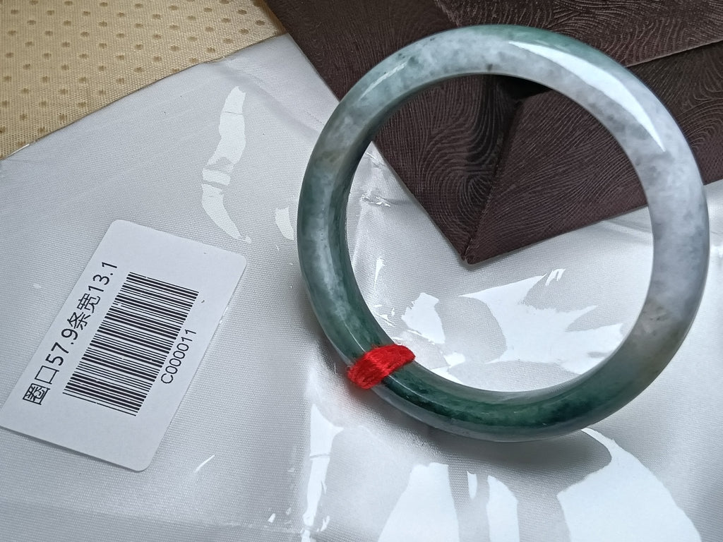 Dark Green & Lavendar Burmese JGIA Certified Jadeite Bangle (Size:56 - 58mm) C011 - Jadeite Ding
