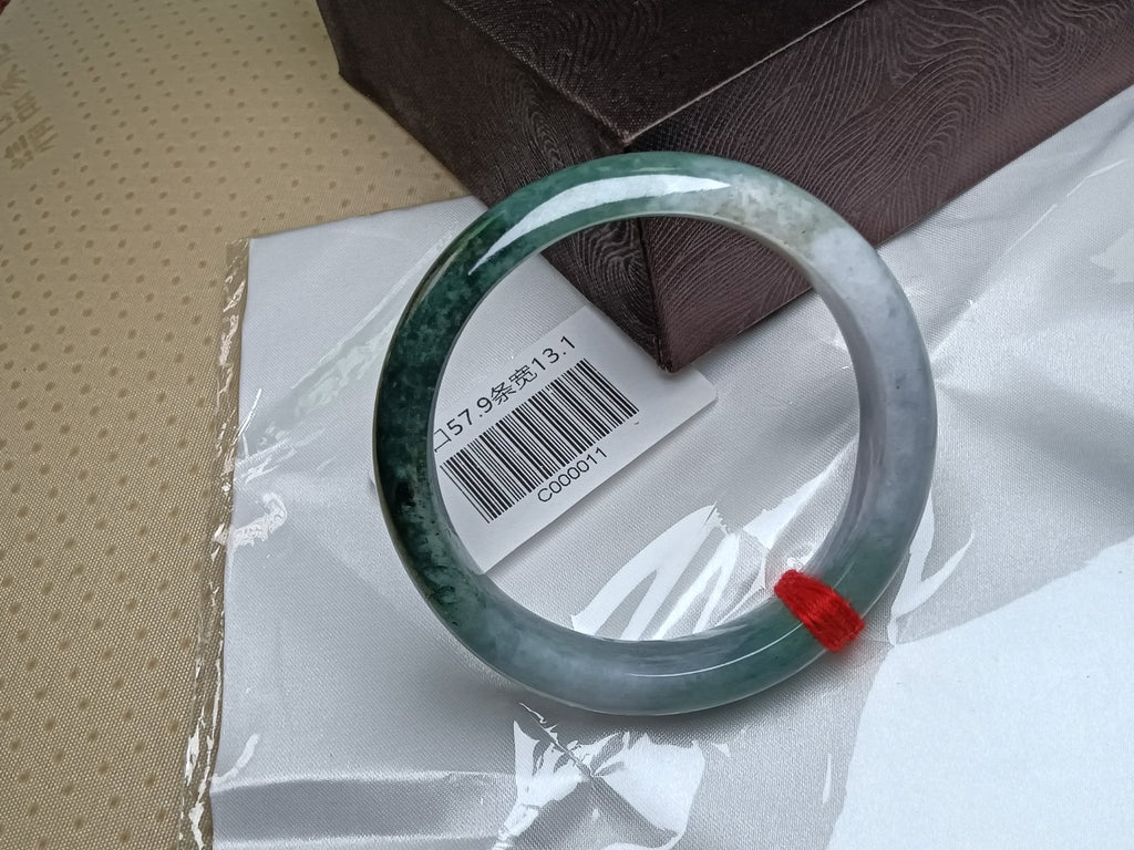 Dark Green & Lavendar Burmese JGIA Certified Jadeite Bangle (Size:56 - 58mm) C011 - Jadeite Ding