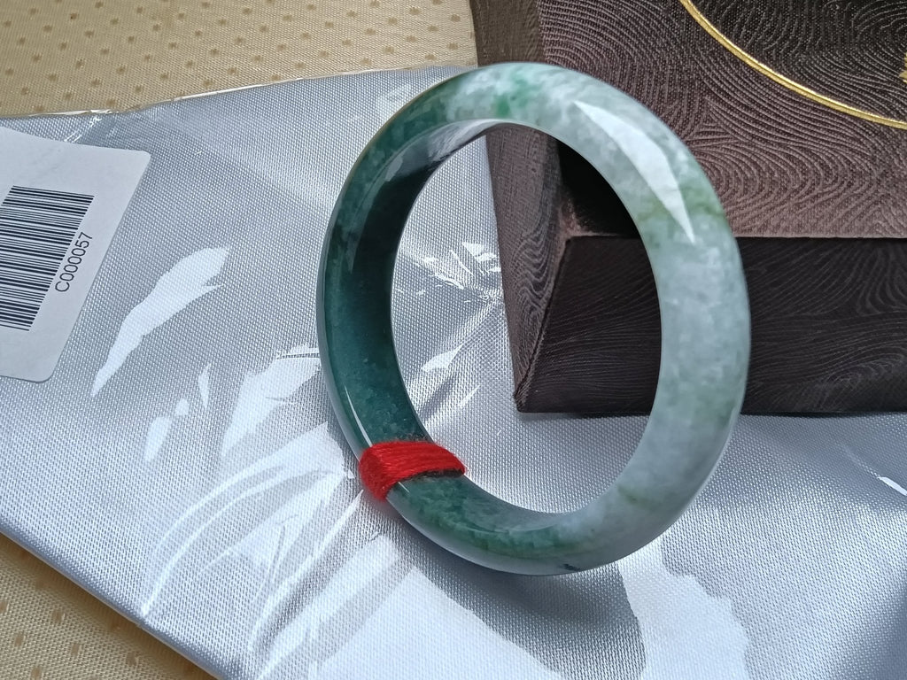 Half Mountain/Half Water Drak Green Natural Type - A Jade Bangle(Size: 53 - 54mm) C057 - Jadeite Ding