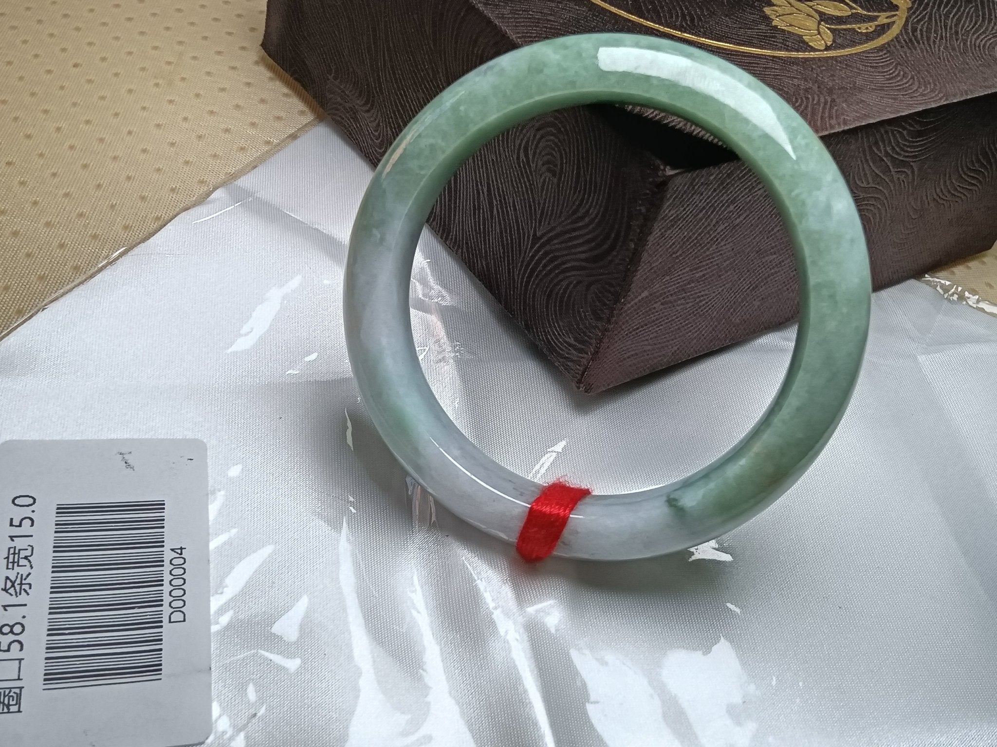Half Water/Half Mountian Withe mixed Green Nature Type - A Jadeite Bangles (Size:58mm)D004 - Jadeite Ding