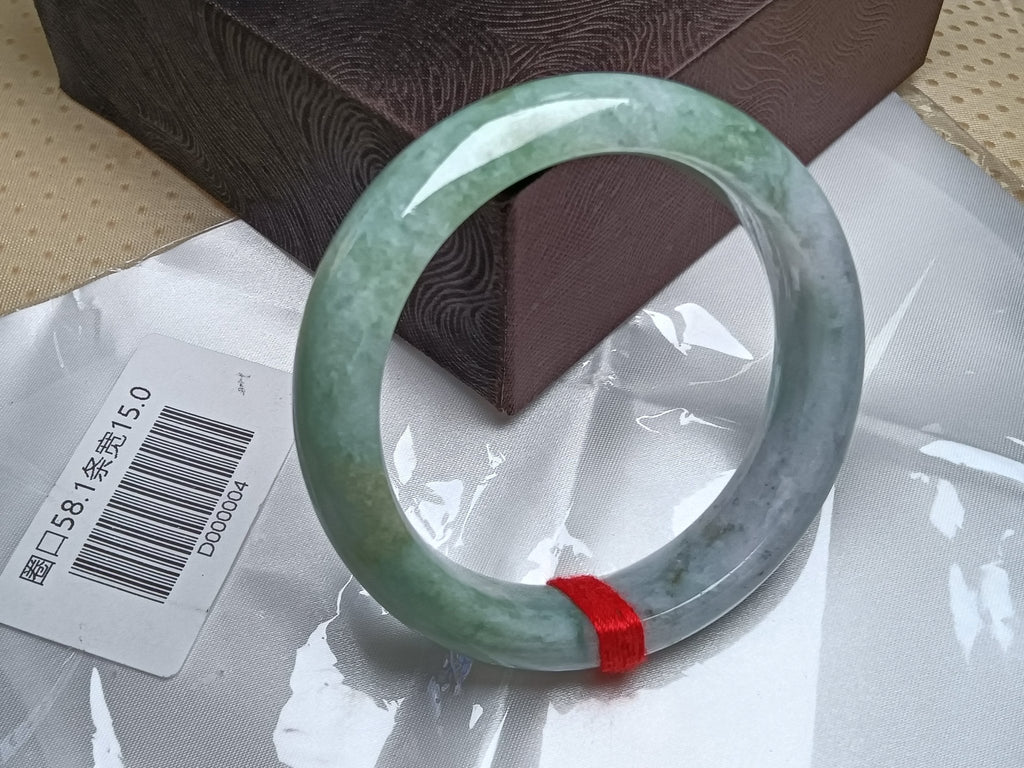 Half Water/Half Mountian Withe mixed Green Nature Type - A Jadeite Bangles (Size:58mm)D004 - Jadeite Ding