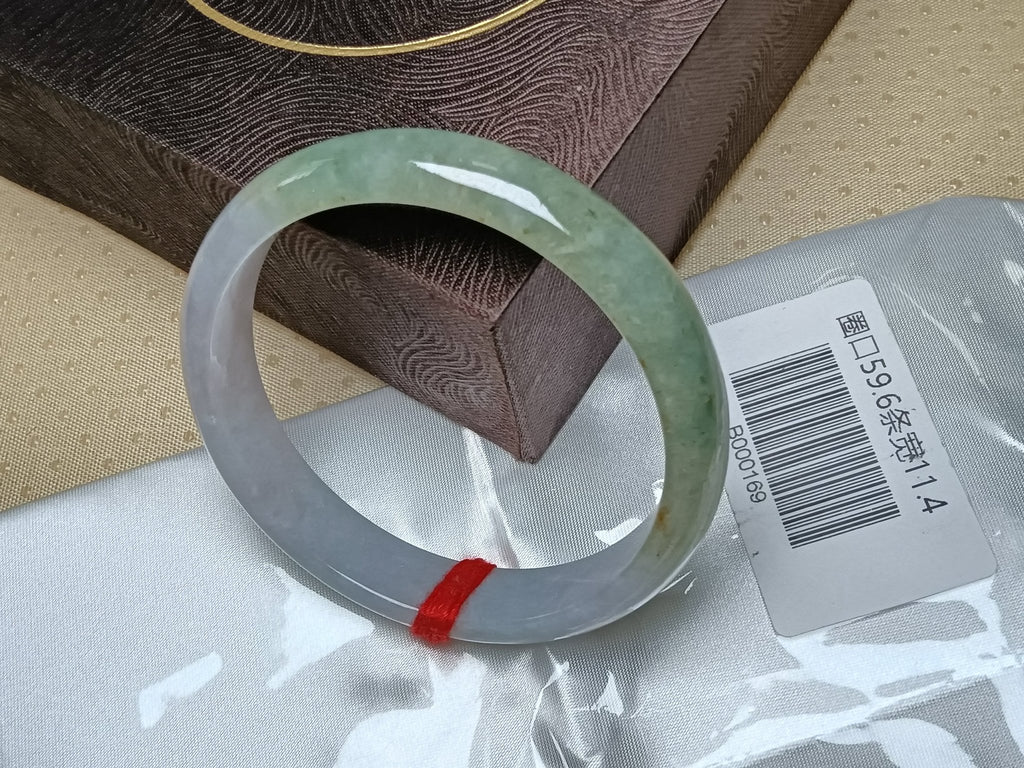 Half Water/Half Mountian Withe mixed Green Nature Type - A Jadeite Bangles (Size:59 - 60mm)B169 - Jadeite Ding