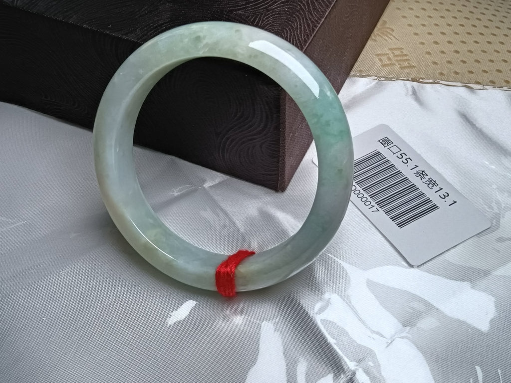 Icy Light Green Mixed Light Yellow Nature Type - A Jadeite Bangles (Size:54 - 55mm) D017 - Jadeite Ding
