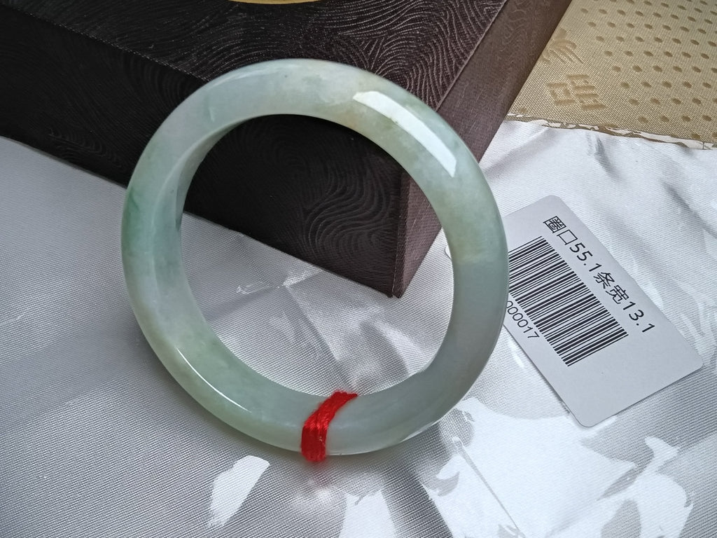 Icy Light Green Mixed Light Yellow Nature Type - A Jadeite Bangles (Size:54 - 55mm) D017 - Jadeite Ding