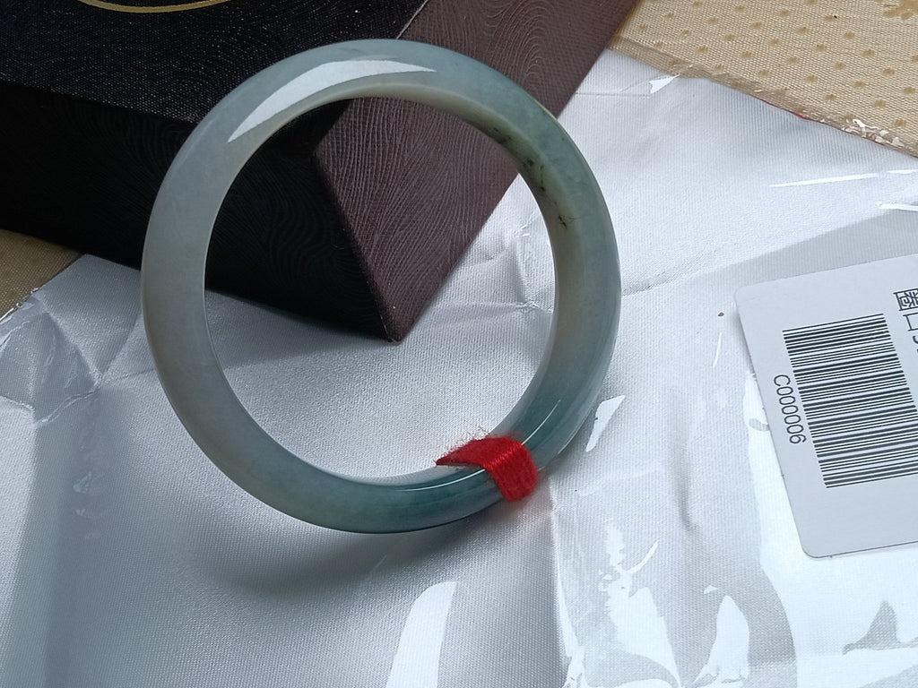 Moonlight Color Base with Dark Green Floating Flower Nature Type - A Jadeite Bangles (Size:55 - 56mm) C006 - Jadeite Ding