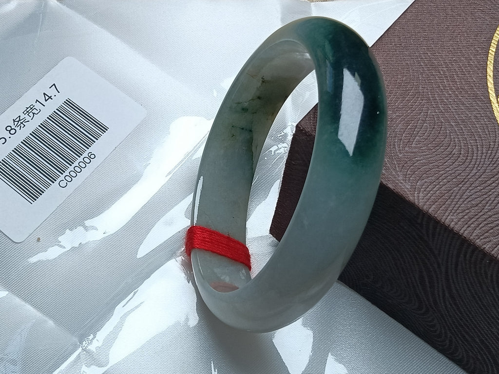 Moonlight Color Base with Dark Green Floating Flower Nature Type - A Jadeite Bangles (Size:55 - 56mm) C006 - Jadeite Ding