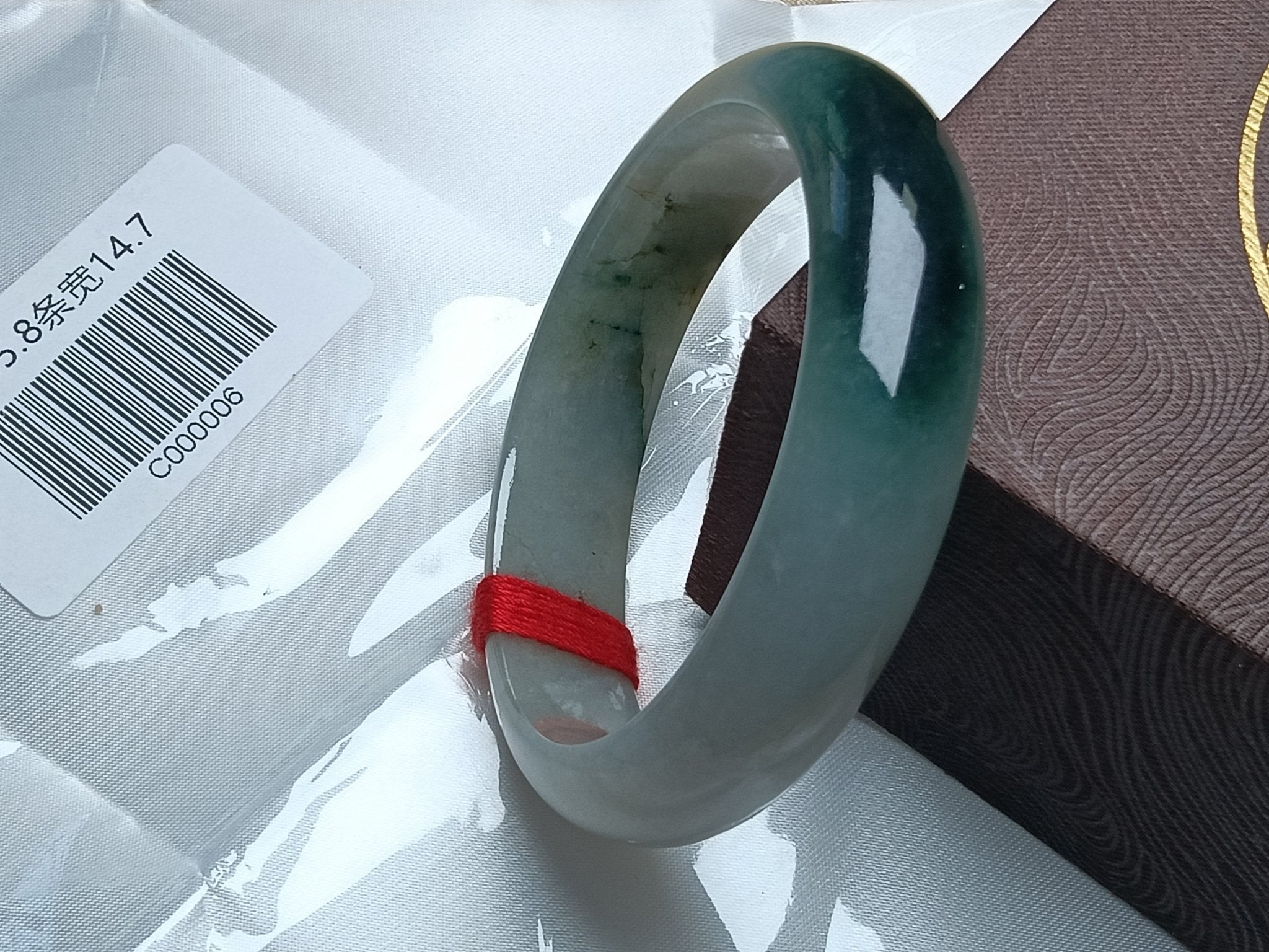 Moonlight Color Base with Dark Green Floating Flower Nature Type - A Jadeite Bangles (Size:55 - 56mm) C006 - Jadeite Ding