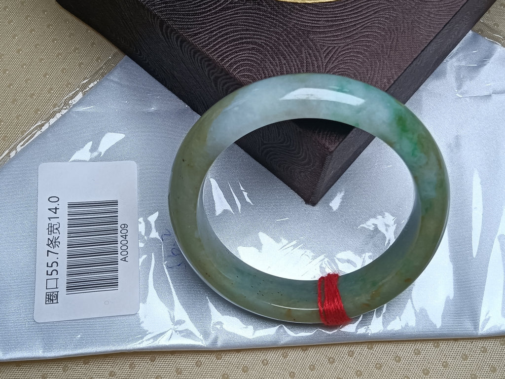 Mottled Color Green White and Yellow with Spot Burmese Jadeite Bracelet with Certificate (Size:56mm) A409 - Jadeite Ding