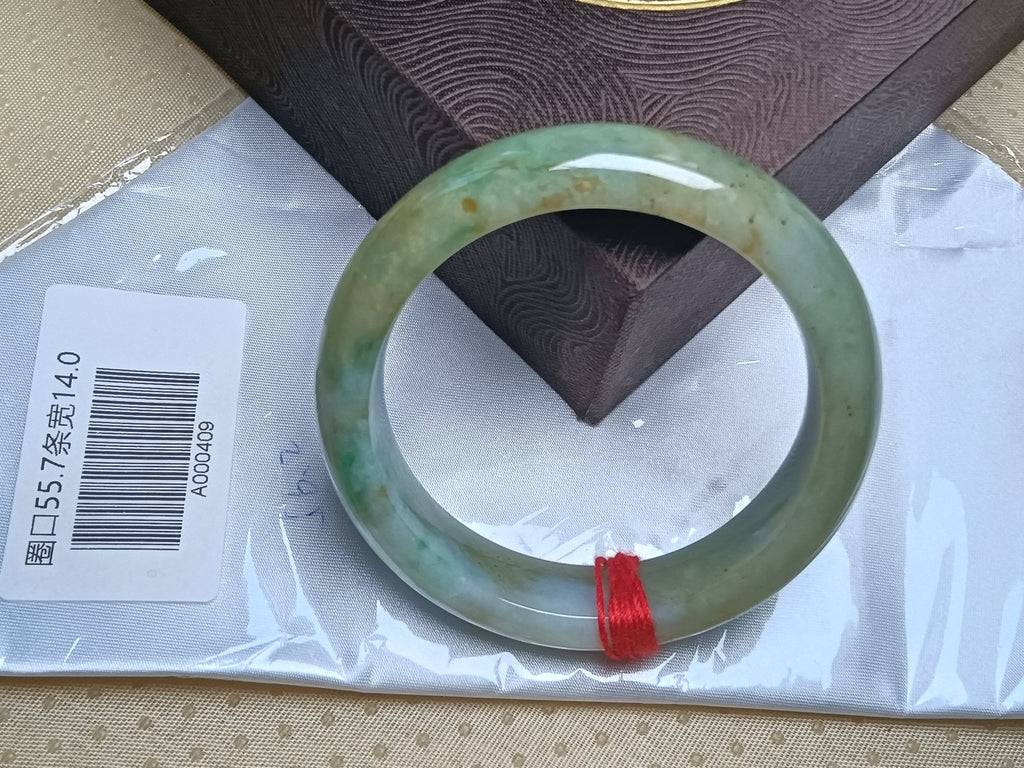 Mottled Color Green White and Yellow with Spot Burmese Jadeite Bracelet with Certificate (Size:56mm) A409 - Jadeite Ding