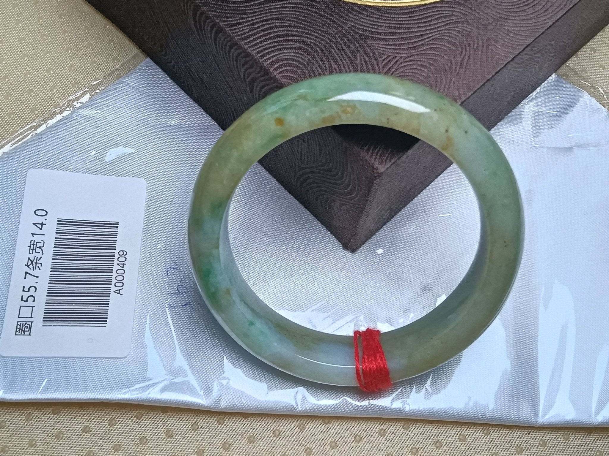 Mottled Color Green White and Yellow with Spot Burmese Jadeite Bracelet with Certificate (Size:56mm) A409 - Jadeite Ding