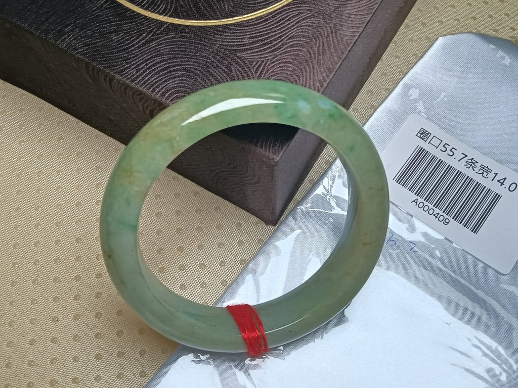 Mottled Color Green White and Yellow with Spot Burmese Jadeite Bracelet with Certificate (Size:56mm) A409 - Jadeite Ding