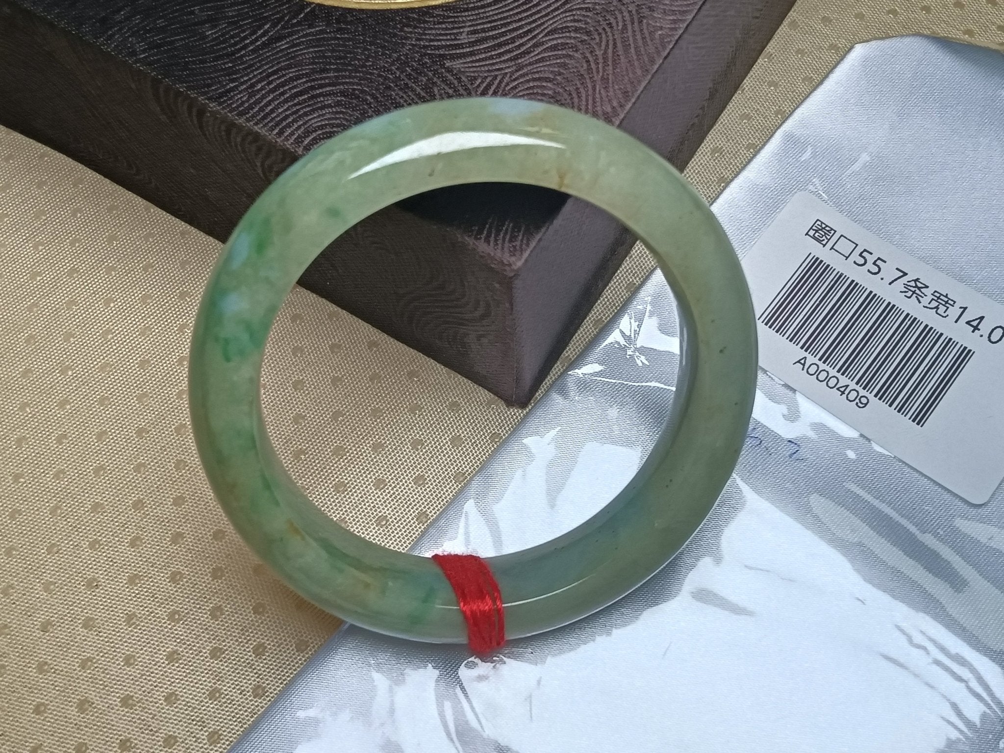 Mottled Color Green White and Yellow with Spot Burmese Jadeite Bracelet with Certificate (Size:56mm) A409 - Jadeite Ding