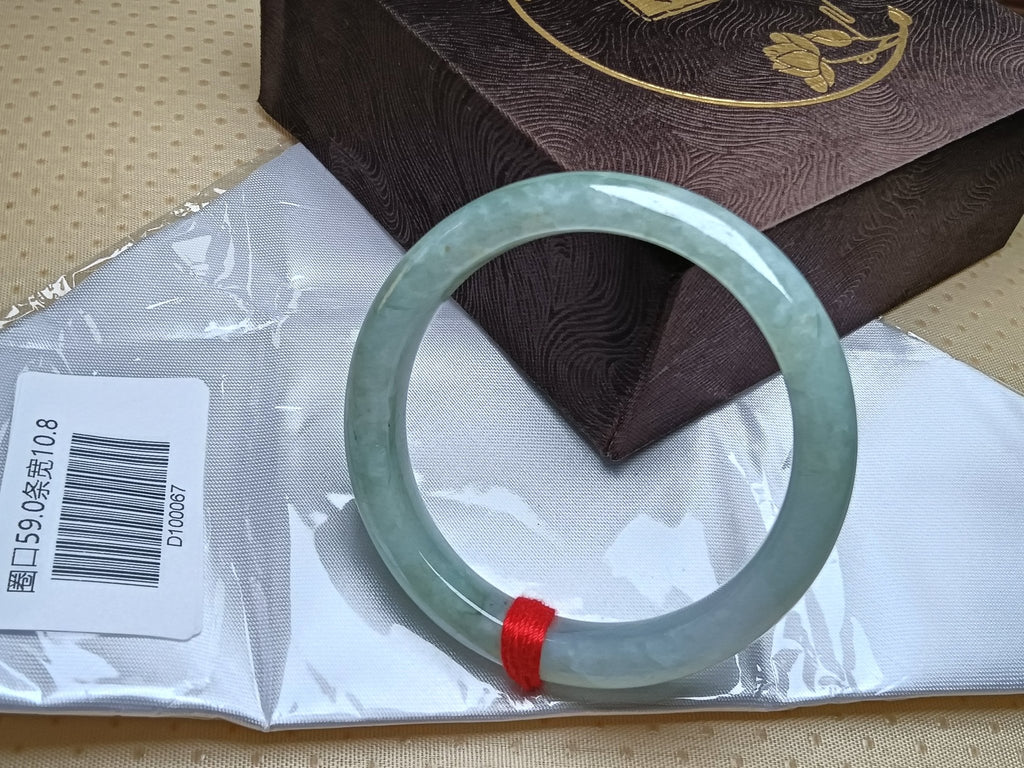 Natural Burmese Type - A Full Light Apple Green Jadeite Bangles (Size59 - 60mm) - Jadeite Ding