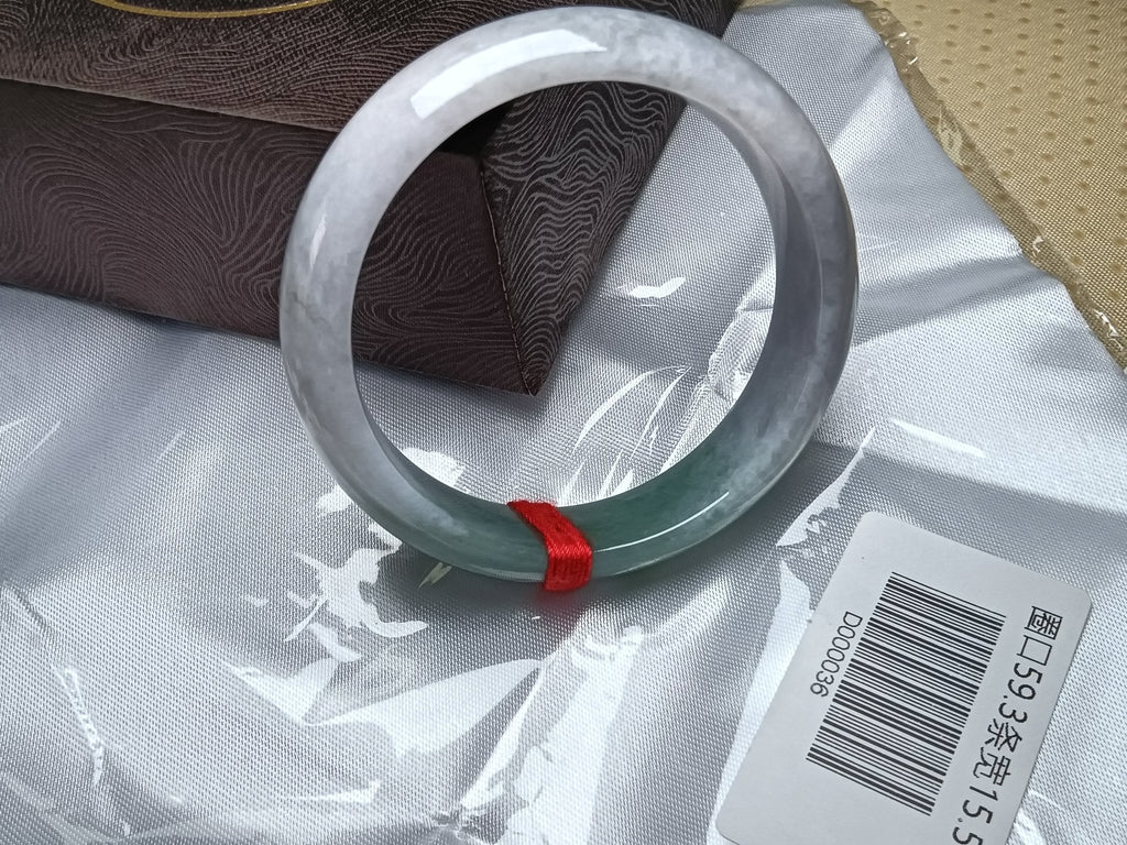 Natural Burmese Type - A Jadeite Bangle Light Gray & Green (Size:59mm) D036 - Jadeite Ding