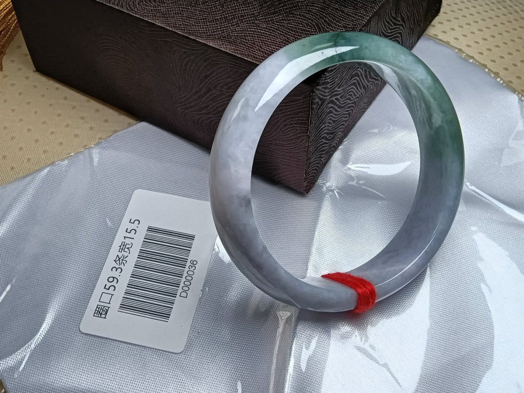 Natural Burmese Type - A Jadeite Bangle Light Gray & Green (Size:59mm) D036 - Jadeite Ding