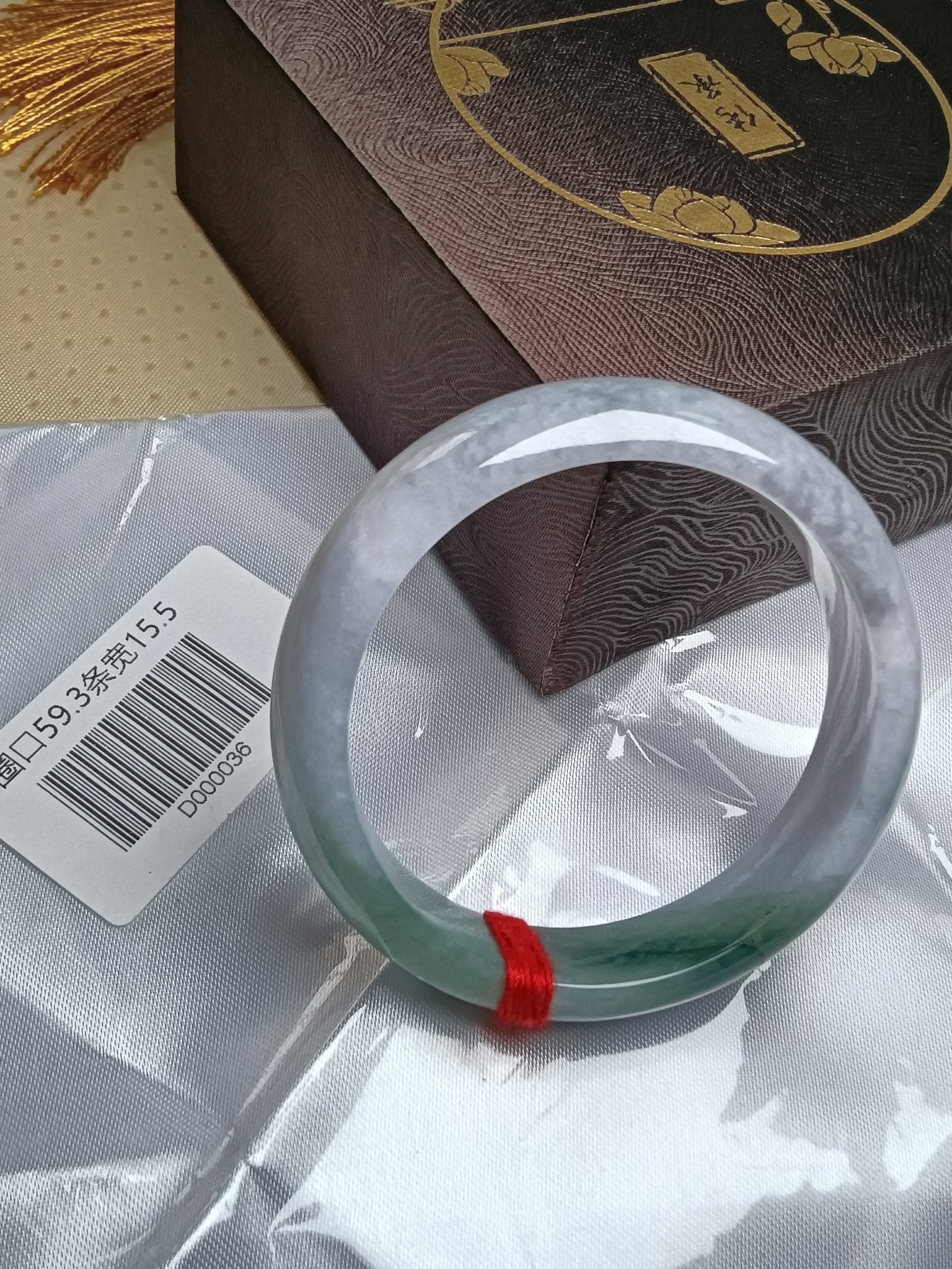 Natural Burmese Type - A Jadeite Bangle Light Gray & Green (Size:59mm) D036 - Jadeite Ding