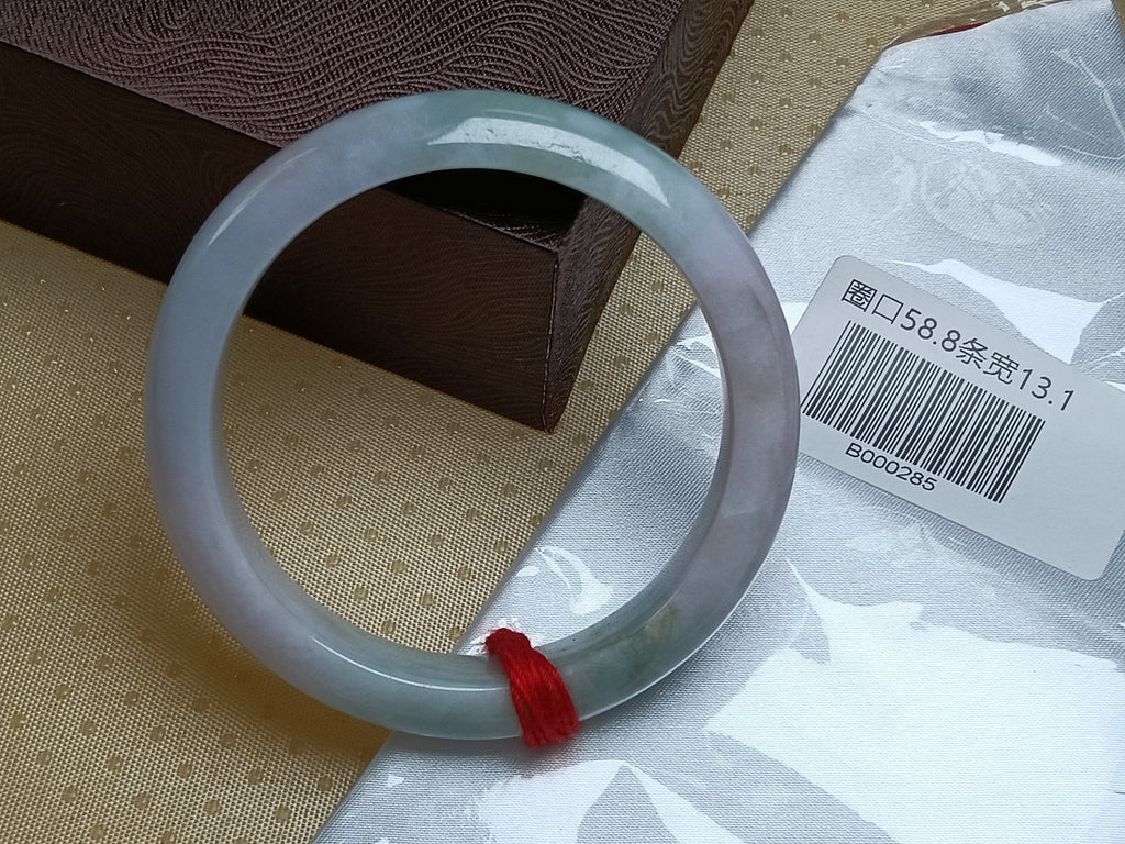 Spring Color Lavender &Green with Floating Flower Nature Type - A Jadeite Bangles (Size:58 - 59mm) - Jadeite Ding