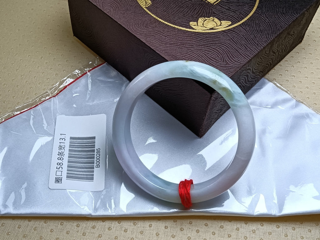 Spring Color Lavender &Green with Floating Flower Nature Type - A Jadeite Bangles (Size:58 - 59mm) - Jadeite Ding