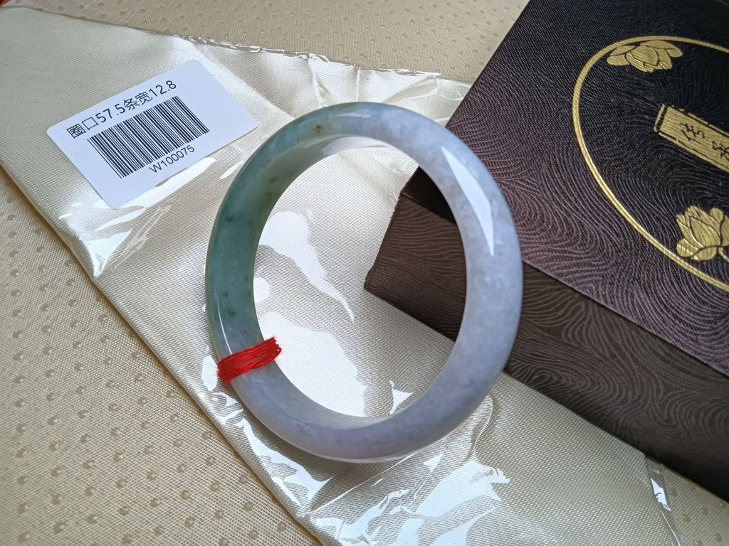Spring Color Light Lavender mixed Green Natural Jadeite Bangle(Size: 57 - 58mm) - Jadeite Ding