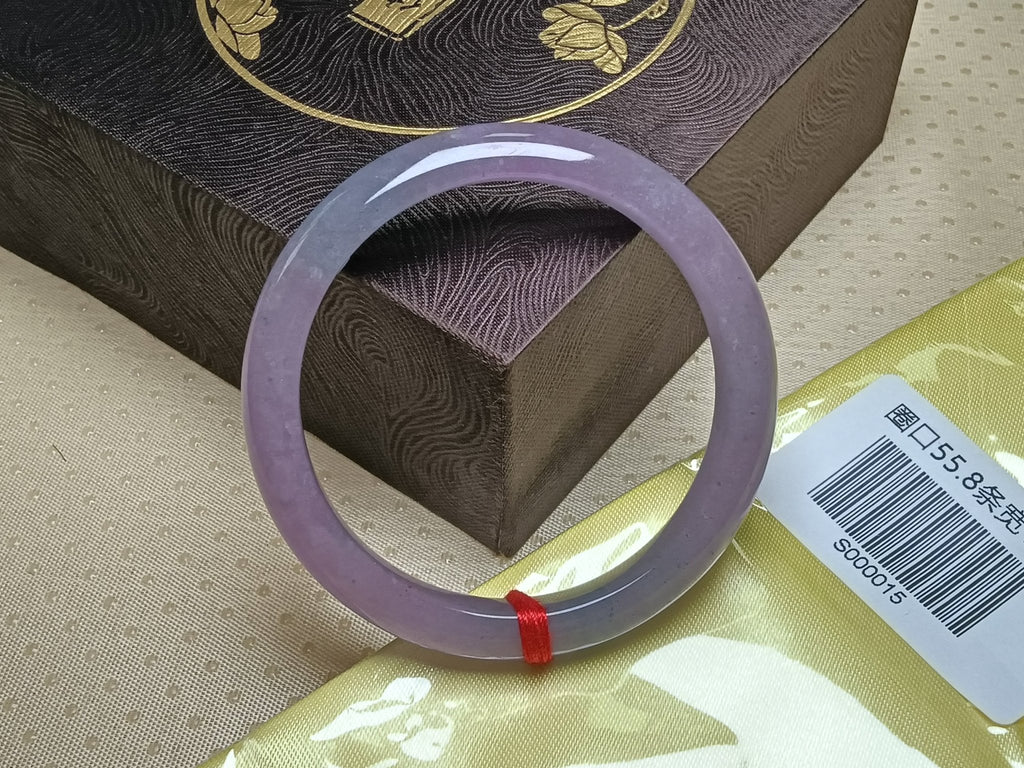 Watery Icy Lavender with Green Floating Flower Natural Burmess Type - A Jadeite Bangles (Size:55 - 56mm) S015 - Jadeite Ding