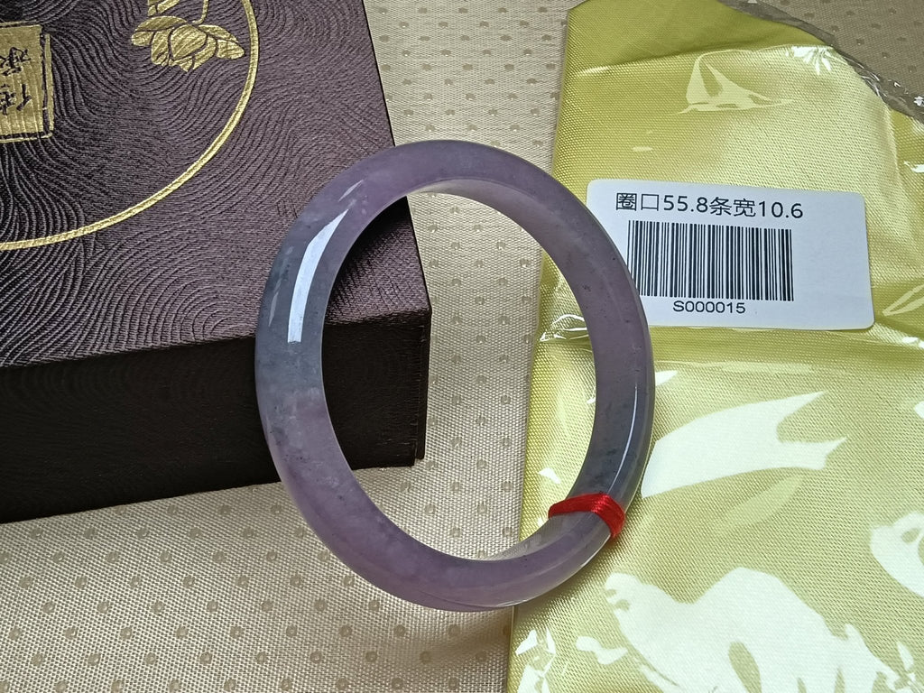 Watery Icy Lavender with Green Floating Flower Natural Burmess Type - A Jadeite Bangles (Size:55 - 56mm) S015 - Jadeite Ding