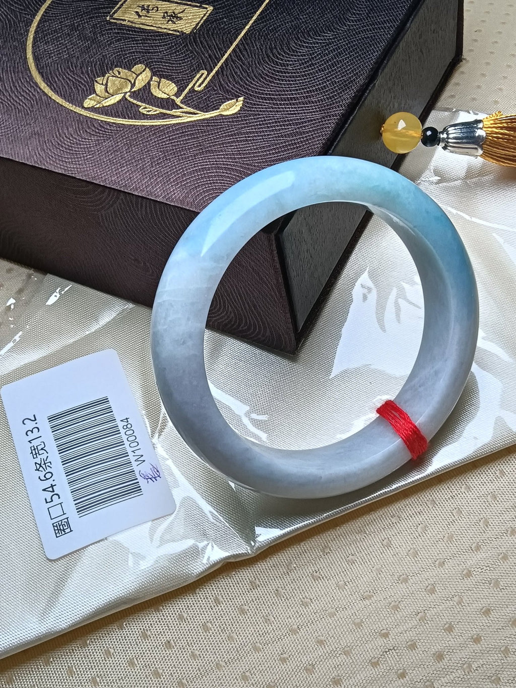 White Color with Light Green Nature Type - A Jadeite Bangles (Size:54 - 55mm) W084 - Jadeite Ding